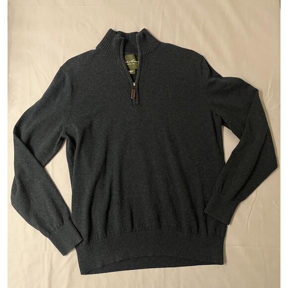 Eddie Bauer Mens Size Medium Sweater 1/4 Zip Cotton Cashmere Pullover Navy Blue - Picture 2 of 15
